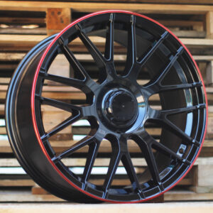 R19x9.5  5X112  ET  45  66.6  B1268  (K9007/1261)  Black+Red Line (BR)  For MER  (P1)  (GBPREDLIP Rear+Front)