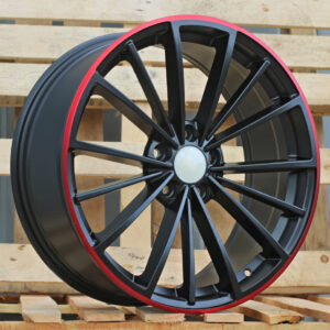 R17x7.5 5X112 ET 51 57.1 B5937 Black Half Matt+Red Lip (BLHMRL) For VW (R)