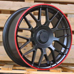 R18x8.5 5X112 ET 35 66.6 REW020 Black Matt (BM) For MER (K7) (Red Coating)