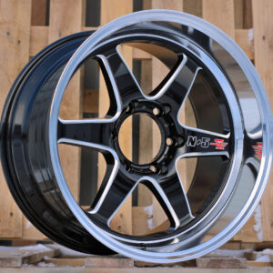 R18x9.5  6X139.7  ET  20  106.1  D1668  Black+Polished Lip+Red Milling (BLPLRM)  For RACIN  (K3)  (Rear+Front Milling)