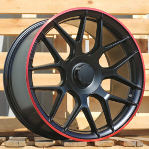 R20x9.5  5X112  ET  42  66.6  B1258  Black Half Matt+Red Lip (BLHMRL)  For MER  (Z3)  (Rear+Front)