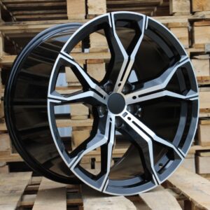 R22x10.5 5X112 ET 43 66.6 B5498 (BYD1538) Black Polished+Powder Coating (MBPC) For BMW (K7) (Rear+Front)